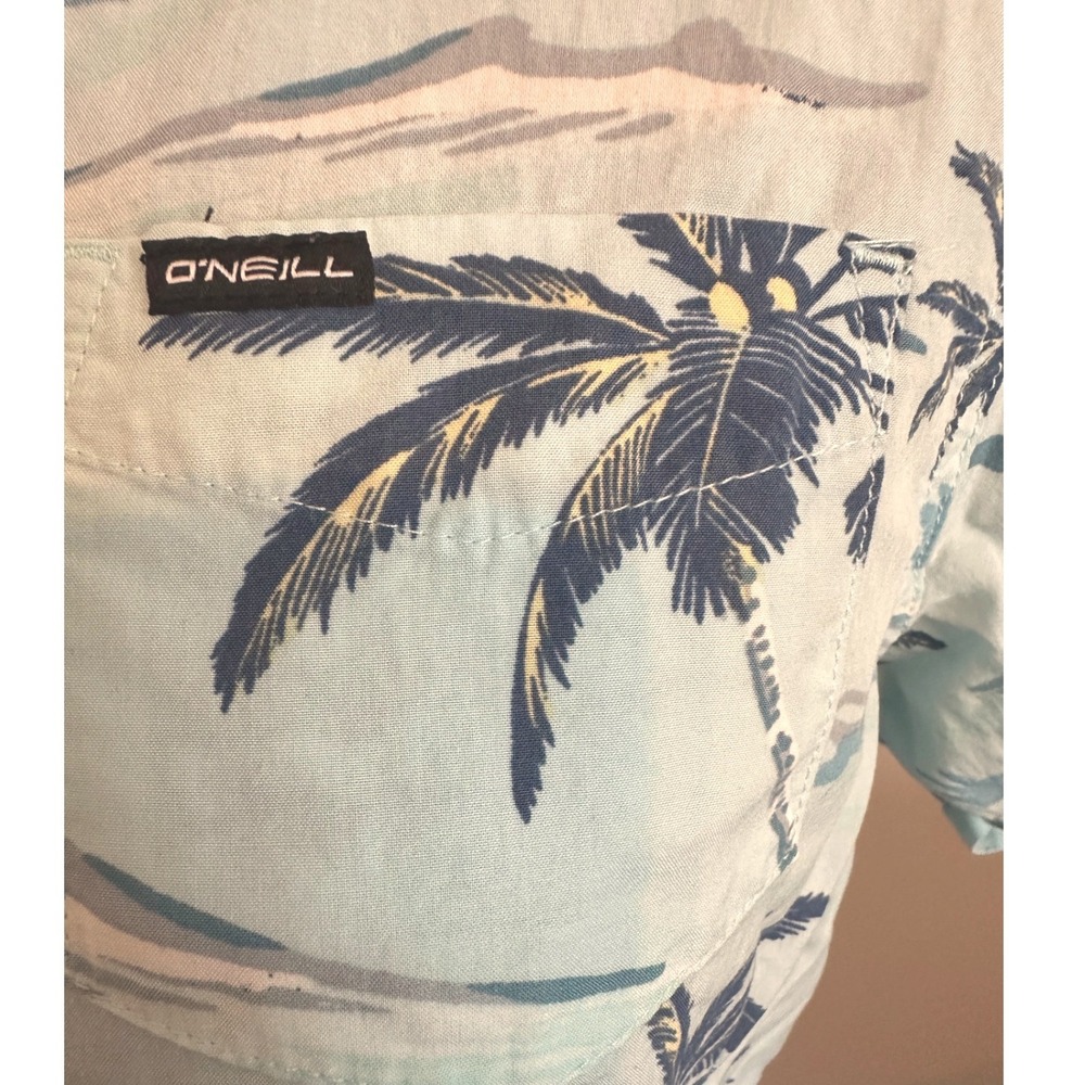 O'Neill Boys XL Light Blue /Tropical Palm Tree / Short Sleeve Button Down Shirt - Picture 3 of 7